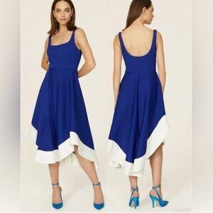 Esteban Cortazar Collective Blue Flamenco Dress Color block Midi Length 6 Read